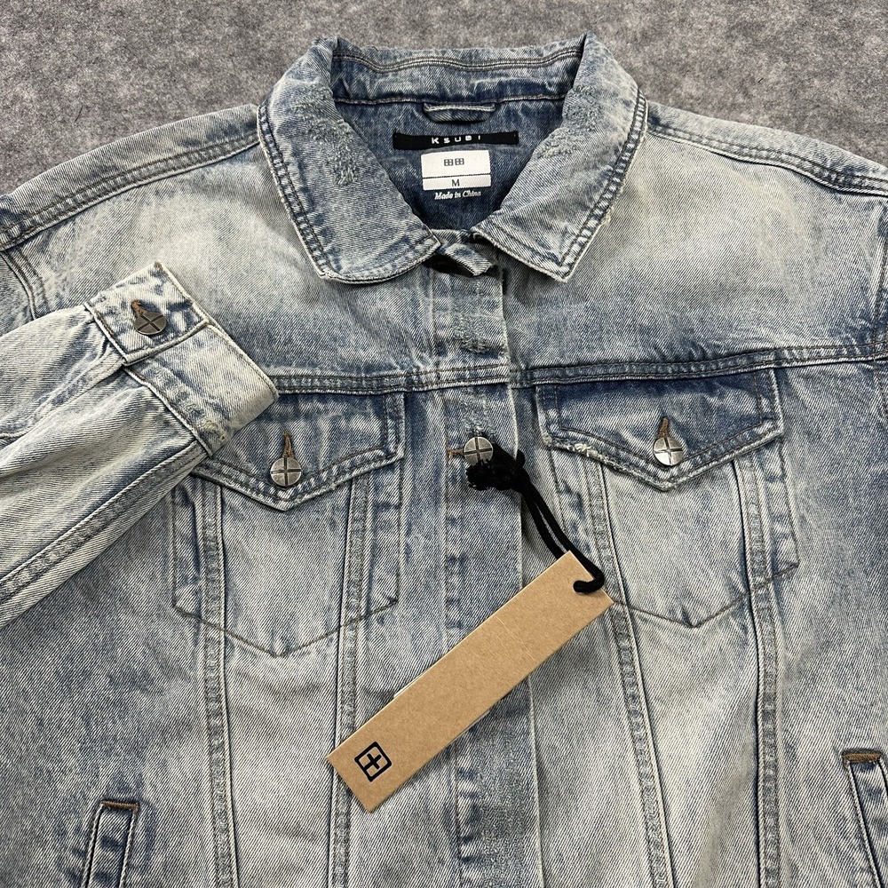 Ksubi Oversized Jacket Karma Mens Size M Light Blue Acid Wash Denim Trucker NEW
